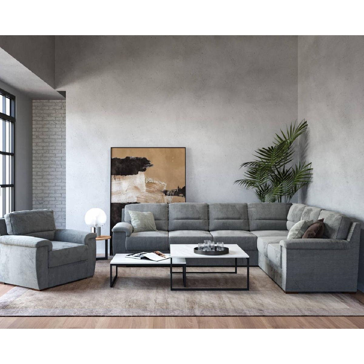 Γωνιακός καναπές με κρεβάτι QUEEN αριστερής φοράς γκρι 292x232x92 Γωνιακός καναπές με κρεβάτι QUEEN αριστερής φοράς γκρι 292x232x92