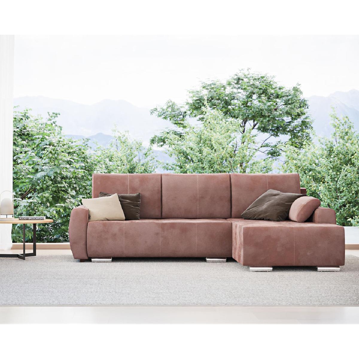 Αμφίδρομος γωνιακός καναπές Havana με κρεβάτι και αποθηκευτικό χώρο μπεζ 287x193x76εκ.