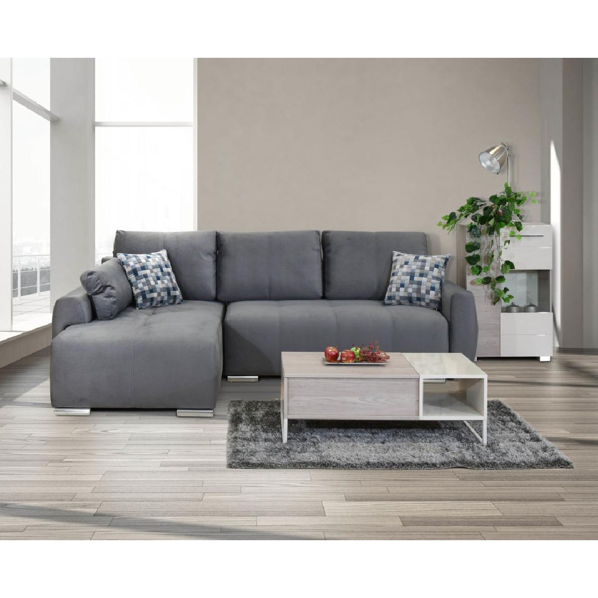 Αμφίδρομος γωνιακός καναπές Havana με κρεβάτι και αποθηκευτικό χώρο Γκρι 287x193x76εκ.