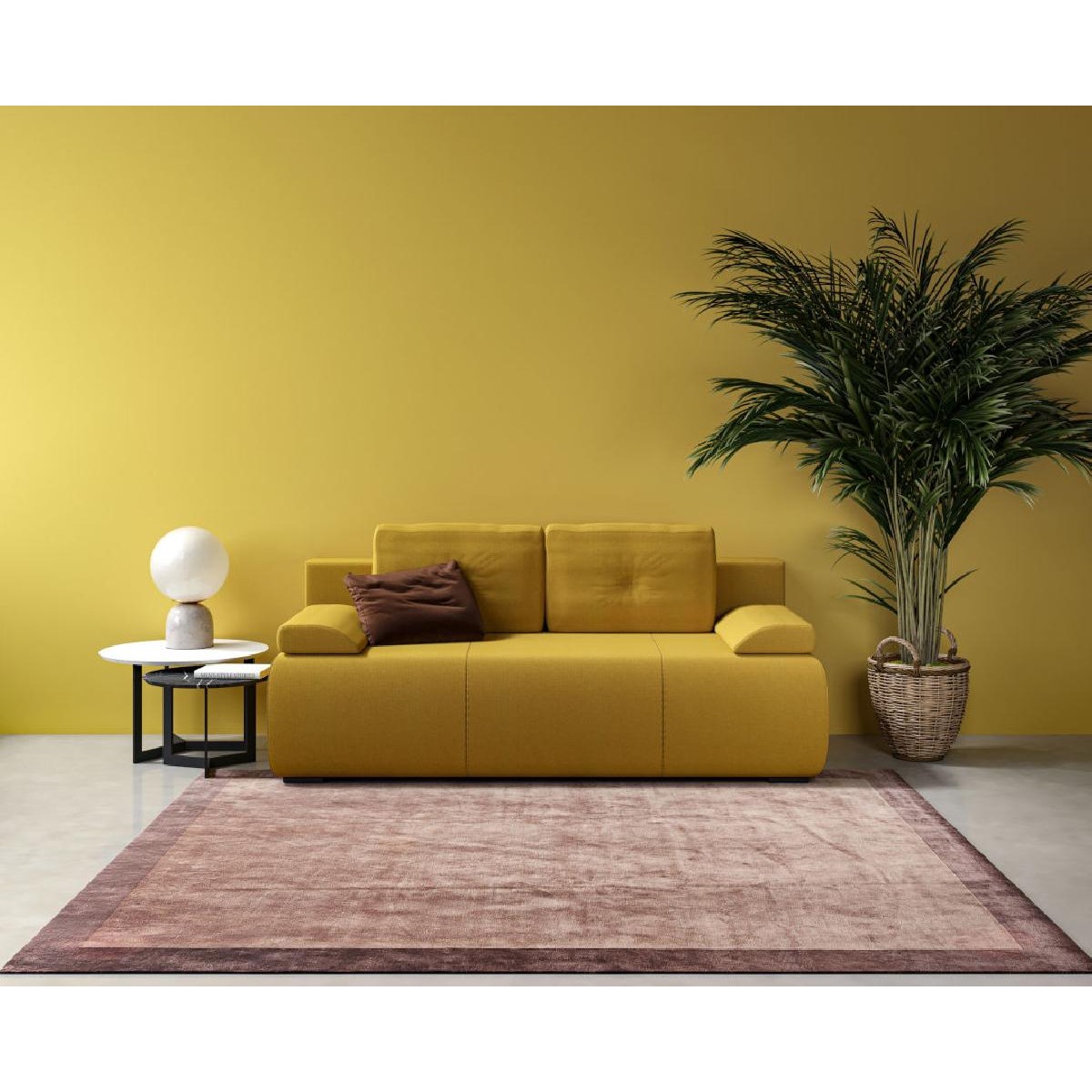Τριθέσιος καναπές κρεβάτι με αποθήκευση Rimini Κίτρινος 202x105x76εκ.