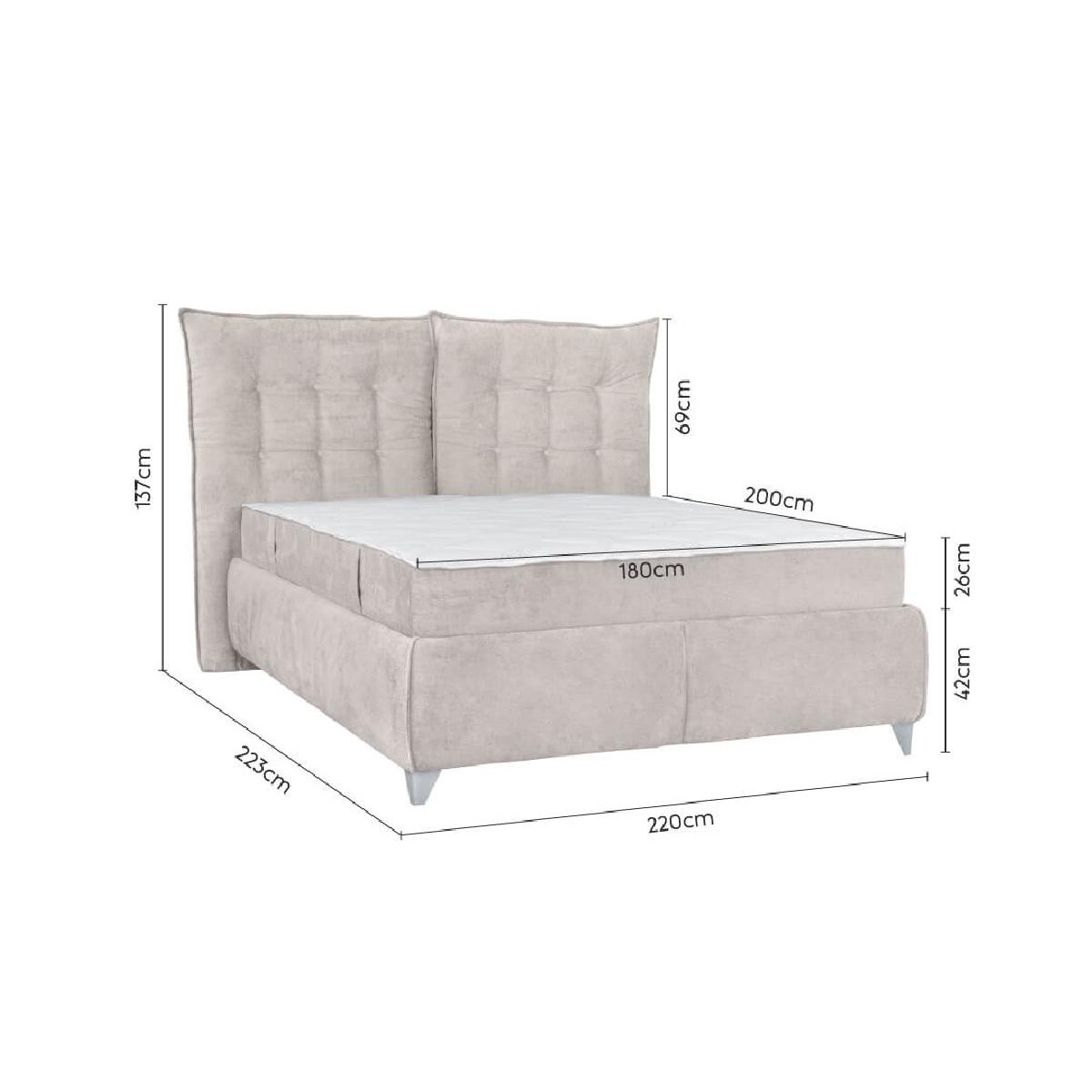 Κρεβάτι με ανακλινόμενο προσκέφαλο που γίνεται μαξιλάρι, αποθήκευση και σομιέ Asterix μπεζ 160x200