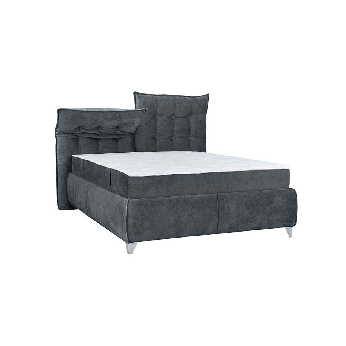 Κρεβάτι με ανακλινόμενο προσκέφαλο που γίνεται μαξιλάρι, αποθήκευση και σομιέ Asterix γκρι 160x200