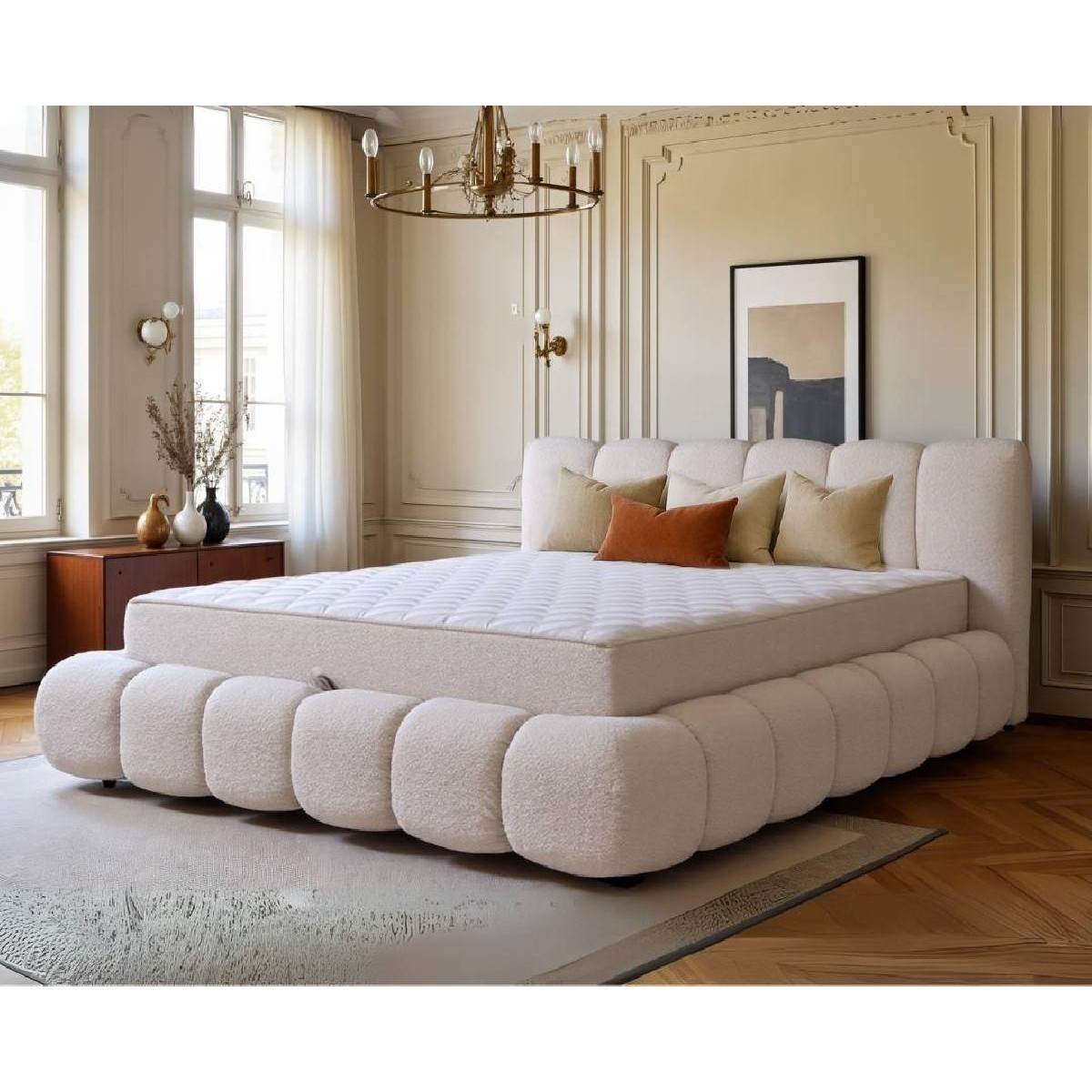 Κρεβάτι με αποθηκευτικό χώρο και σομιέ Berry Εκρού 160×200