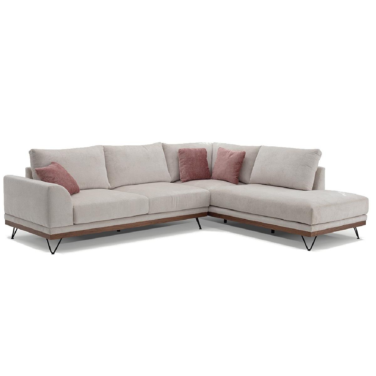 Γωνιακός καναπές με ξύλινη μπάζα VM- RENE 290x240x98