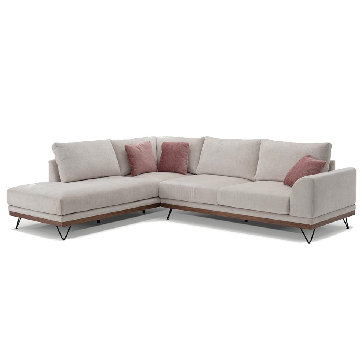 Γωνιακός καναπές VM- RENE με ξύλινη μπάζα, αποσπώμενα- πλενόμενα καλύμματα έδρας και πλάτης με επιλογή υφάσματος 290x240x98