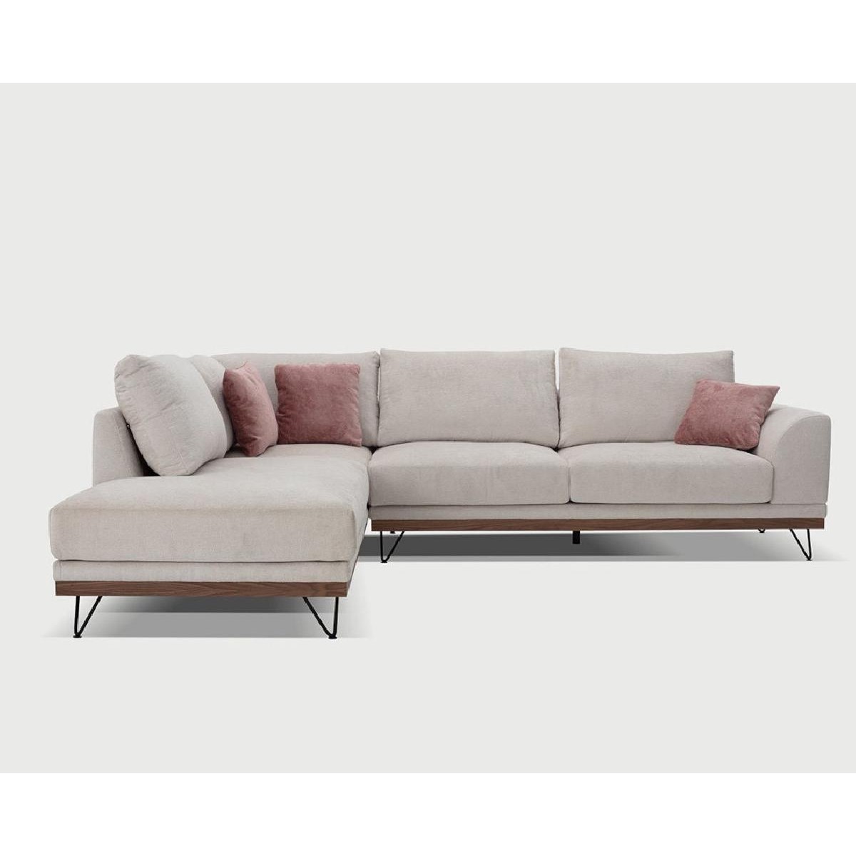 Γωνιακός καναπές VM- RENE με ξύλινη μπάζα, αποσπώμενα- πλενόμενα καλύμματα έδρας και πλάτης με επιλογή υφάσματος 290x240x98