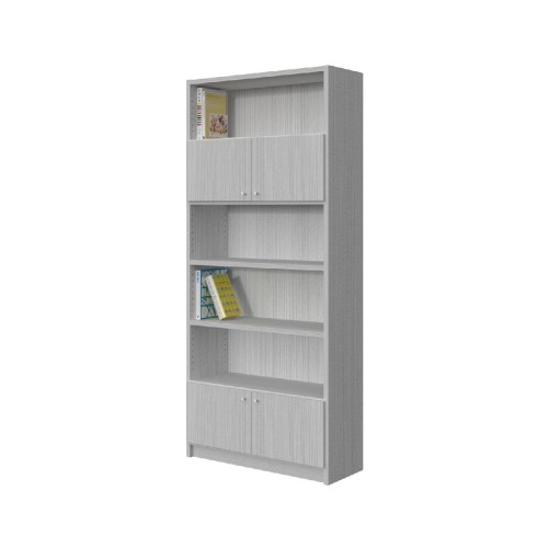 Modeco - ΒΙΒΛΙΟΘΗΚΗ 4 ΡΑΦΙΩΝ ΜΕ ΠΟΡΤΕΣ 89,5x33x201,5 cm - ΛΕΥΚΟ ΡΙΓΑ - 89.5x33.0x201.5