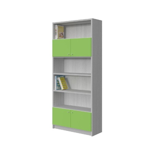 Modeco - ΒΙΒΛΙΟΘΗΚΗ 4 ΡΑΦΙΩΝ ΜΕ ΠΟΡΤΕΣ 89,5x33x201,5 cm - ΛΕΥΚΟ ΡΙΓΑ/ΠΡΑΣΙΝΟ - 89.5x33.0x201.5