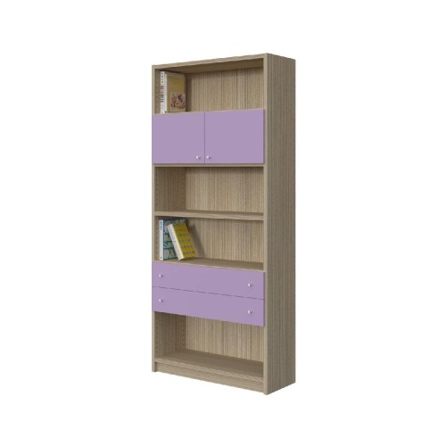 Modeco - ΒΙΒΛΙΟΘΗΚΗ 4 ΡΑΦΙΩΝ ΜΕ ΠΟΡΤΕΣ ΚΑΙ ΣΥΡΤΑΡΙΑ 89,5x33x201,5 cm - ΠΕΥΚΟ/ΛΙΛΑ - 89.5x33.0x201.5