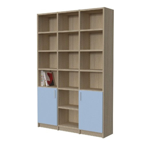 Modeco - ΒΙΒΛΙΟΘΗΚΗ 14 ΡΑΦΙΩΝ ΜΕ ΠΟΡΤΕΣ 133x33x201,5 cm - ΠΕΥΚΟ/ΣΙΕΛ - 133.0x33.0x201.5