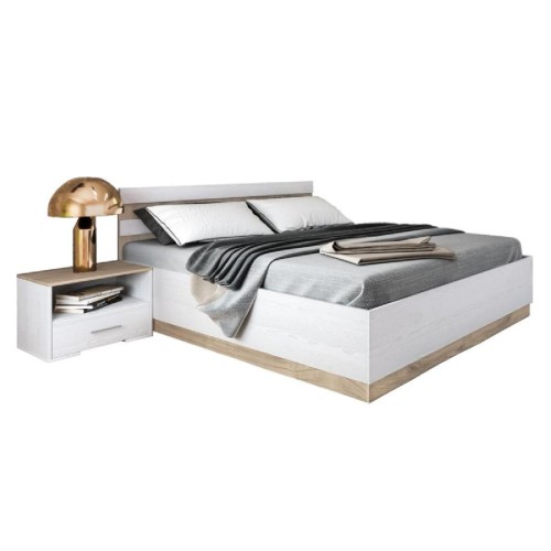 Κρεβάτι με δύο κομοδίνα Patrice pakoworld λευκό-φυσικό αποθηκευτικός χώρος 160x200εκ Κρεβάτι με δύο κομοδίνα Patrice pakoworld λευκό-φυσικό αποθηκευτικός χώρος 160x200εκ