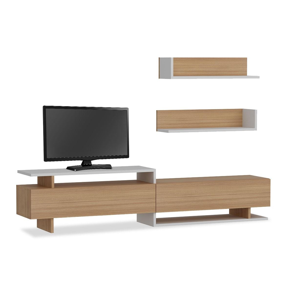 Σύνθετο σαλονιού PWF-0005 pakoworld χρώμα teak-λευκό 180x37,4x40εκ