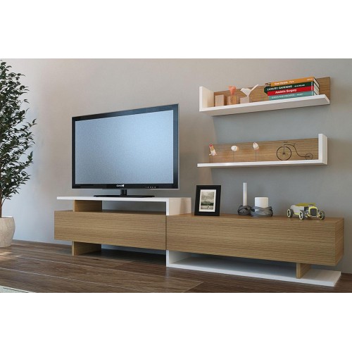 Σύνθετο σαλονιού PWF-0005 pakoworld χρώμα teak-λευκό 180x37,4x40εκ Σύνθετο σαλονιού PWF-0005 pakoworld χρώμα teak-λευκό 180x37,4x40εκ