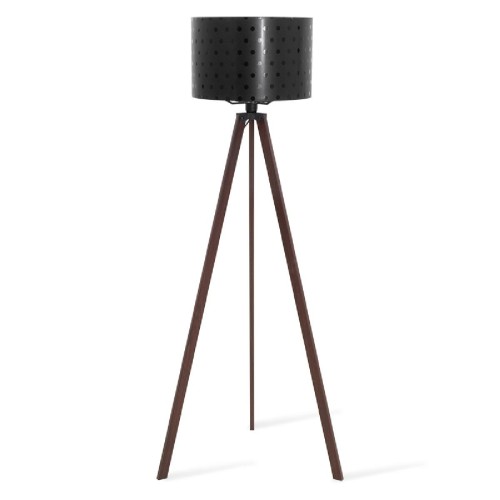 Φωτιστικό δαπέδου PWL-0003 pakoworld E27 πόδια καρυδί-μαύρο pvc καπέλο με σχέδιο Φ38x140εκ