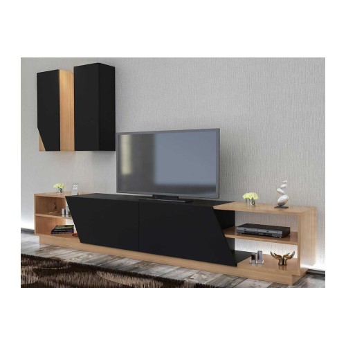 Σύνθετο σαλονιού PWF-0076 pakoworld χρώμα μαύρο - teak 240x37,5x47εκ Σύνθετο σαλονιού PWF-0076 pakoworld χρώμα μαύρο - teak 240x37,5x47εκ