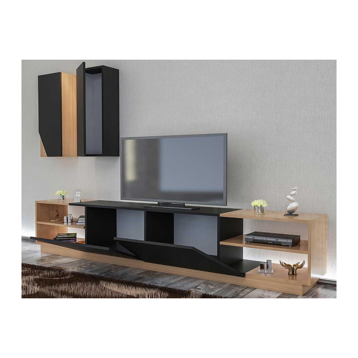 Σύνθετο σαλονιού PWF-0076 pakoworld χρώμα μαύρο - teak 240x37,5x47εκ Σύνθετο σαλονιού PWF-0076 pakoworld χρώμα μαύρο - teak 240x37,5x47εκ