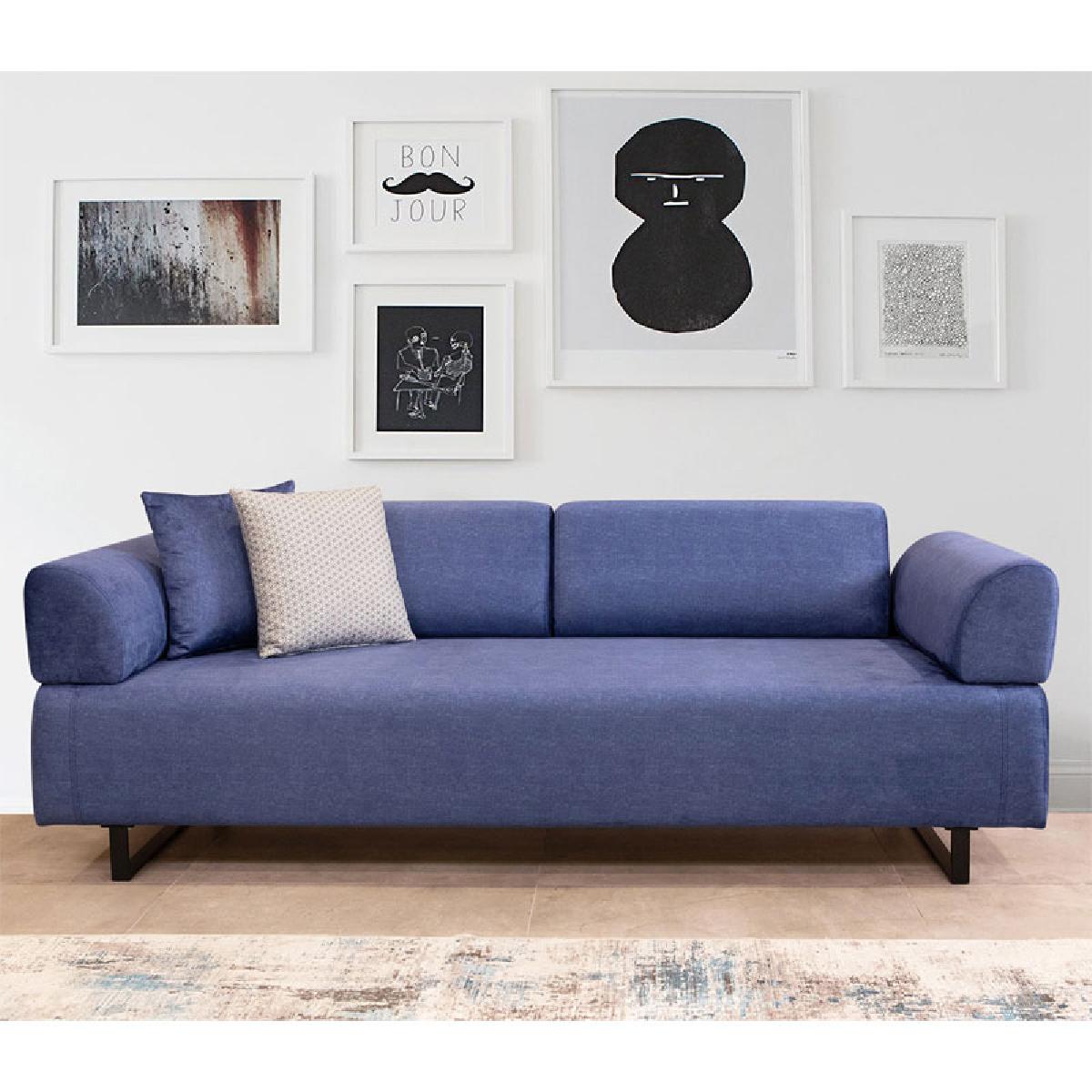 Καναπές 3θέσιος με βοηθητικό τραπέζι PWF-0595 pakoworld ύφασμα μπλε 220x90x80εκ
