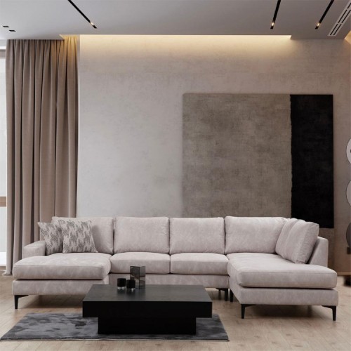 Γωνιακός καναπές PWF-0621 ύφασμα μπεζ 314x200x90εκ Γωνιακός καναπές PWF-0621 ύφασμα μπεζ 314x200x90εκ