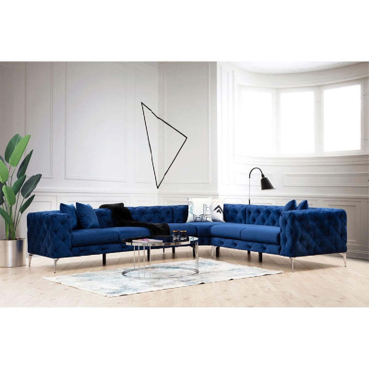 Γωνιακός καναπές με αριστερή γωνία PWF-0579 pakoworld τύπου Chesterfield ύφασμα μπλε 310/270x70εκ
