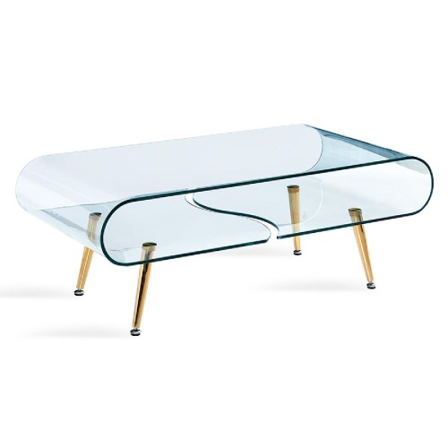 Τραπέζι σαλονιού Gusto pakoworld γυαλί 10mm - πόδια χρυσό 120x60x45εκ Τραπέζι σαλονιού Gusto pakoworld γυαλί 10mm - πόδια χρυσό 120x60x45εκ