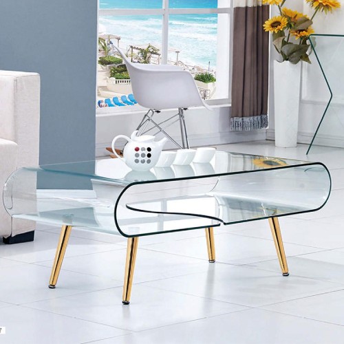 Τραπέζι σαλονιού Gusto pakoworld γυαλί 10mm - πόδια χρυσό 120x60x45εκ Τραπέζι σαλονιού Gusto pakoworld γυαλί 10mm - πόδια χρυσό 120x60x45εκ