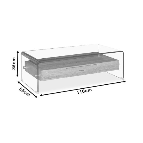 Τραπέζι σαλονιού Misa pakoworld γυαλί 12mm - MDF oak 110x55x35εκ Τραπέζι σαλονιού Misa pakoworld γυαλί 12mm - MDF oak 110x55x35εκ