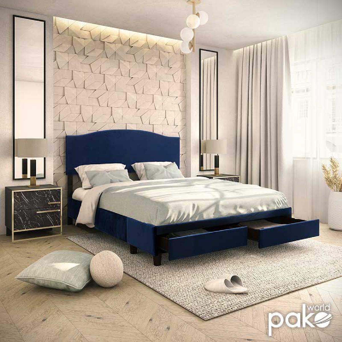 Κρεβάτι Isabella pakoworld διπλό βελούδο σκούρο μπλε 160x200εκ