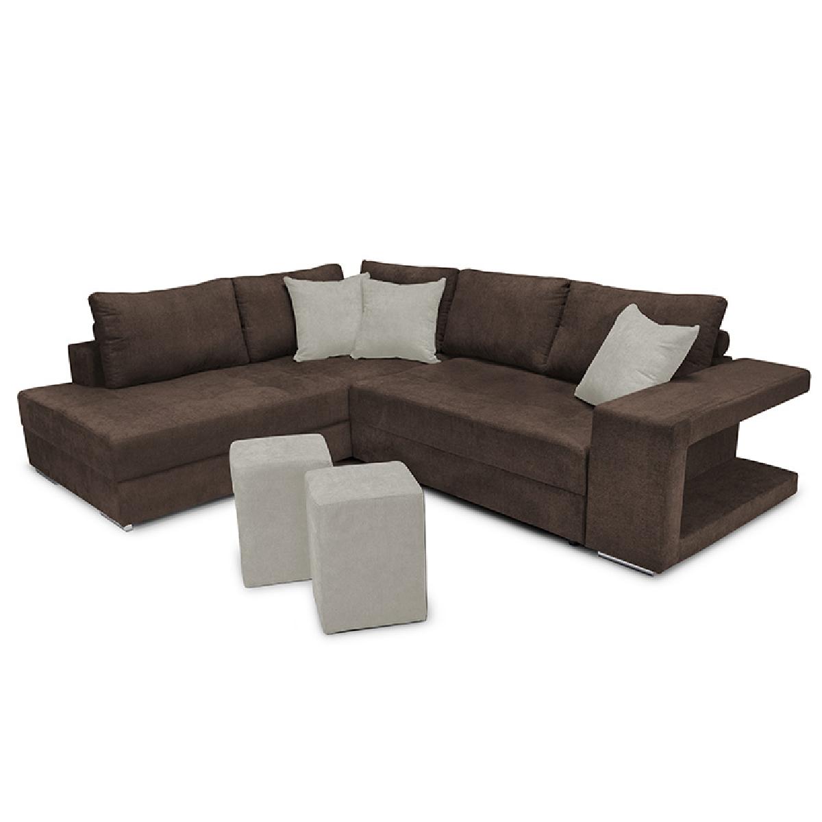 Γωνιακός καναπές-κρεβάτι δεξιά γωνία-σκαμπό Karna pakoworld καφέ-μπεζ 278x218x85εκ