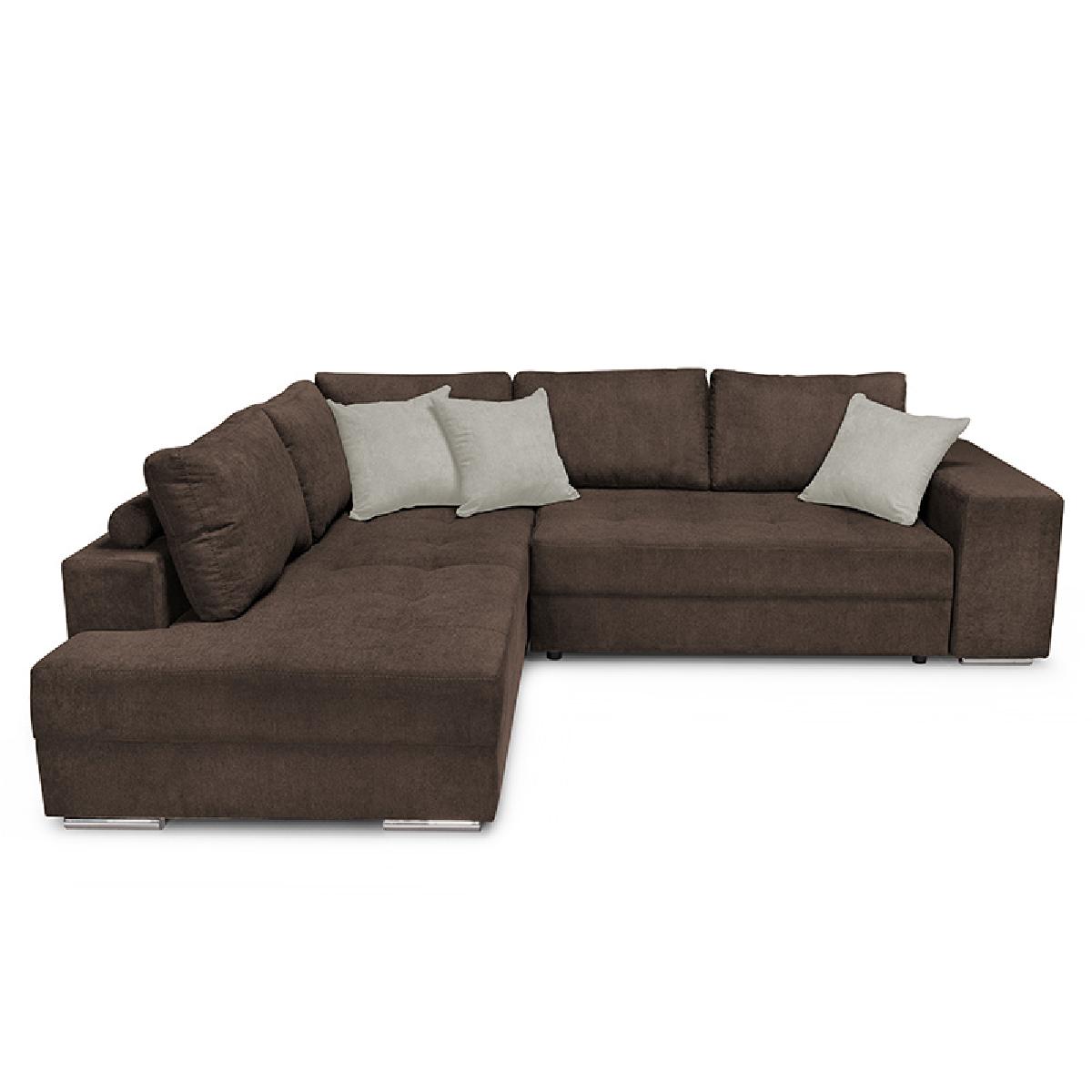 Γωνιακός καναπές-κρεβάτι δεξιά γωνία-σκαμπό Karna pakoworld καφέ-μπεζ 278x218x85εκ