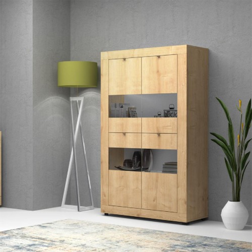 Βιτρίνα Ross pakoworld χρώμα sonoma 102x45x162εκ Βιτρίνα Ross pakoworld χρώμα sonoma 102x45x162εκ